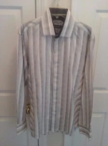 ZAGIRI Men's Shirt L Stripe Button Down Long Sleeve Brown/Tan 100% Cotton - Picture 1 of 4