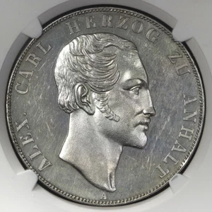 1855 Germany 2 Thaler Anhalt Bernburg - NGC MS61 Misgraded Proof RARE!!! - Picture 1 of 8