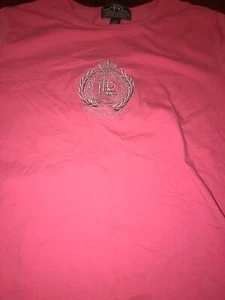 L - RL LAUREN ACTIVE T Shirt Women LARGE Pink W/Silver Logo Pristine Shape - Picture 1 of 3
