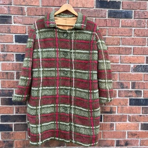 Glamorous Luxury Plaid Pink And Green Striped Mohair Vintage Coat Wool M/L - Picture 1 of 7