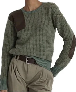 (Women's XL) LAUREN Ralph Lauren Women’s Wool Blend Faux Leather Sweater Green - Picture 1 of 11