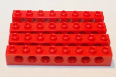 LEGO 4 x Technic Stein 3702  Lochbalken rot 1x8    7 Löcher  Gebraucht - Bild 1 von 4