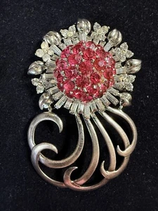 PENNINO Sterling Silber Rosa & Kristall Strass Art Deco Sunburst Floral Pin - Bild 1 von 8
