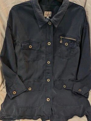 Jones New York Women's 2X Jacket Crinkle Like Contrasting Smooth Brushed Blue  - Image 1 of 4