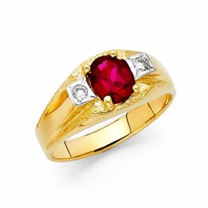 Real 14K Yellow White Gold Men's CZ Red Fancy Fashion Ring Band Size 10 - Picture 1 of 1