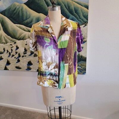 Camisa feminina Jams World média sombra chuva botão para cima vintage rayon - Imagem 1 de 4