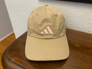 Adidas Baseball Cap Hat Beige Tan With Pink Logo Strapback B55 Adjustable - Picture 1 of 5