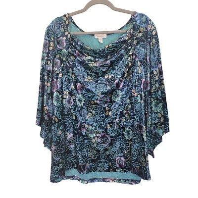 Dress Barn Womens Burnout Velvet Shirt Size 3X Floral Shimmer Floral Whimisical - Image 1 of 4