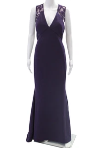 JS Collections Womens Back Zip Lace Trim V Neck Gown Dark Purple Size 4 - Picture 1 of 8