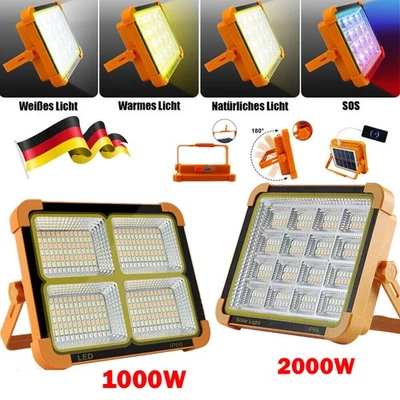 2000W LED Baustrahler Solar Wiederaufladbar Akku Arbeitsstrahler Campinglampe - Bild 1 von 4