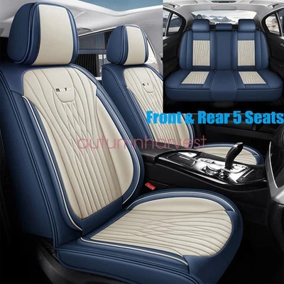Full Surround Set Car 5-Seat Cover Cushion Cover Fits Mercedes-Benz Blue&White - Image 1 of 4