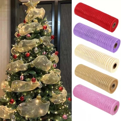 Christmas Tree Mesh Ribbon 10 Yard (30ft) Roll Deco DIY Wreath Garland Gift Wrap - Image 1 of 4