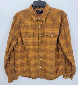 Lucky Brand Shirt Mens Large Brown Plaid Corduroy Pearl Snap Western Rockabilly - Picture 1 of 10
