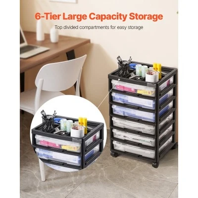 VEVOR Scrapbook Rolling Storage Cart, 6-Tier Large Capacity with Organizer Top, - Image 1 of 4
