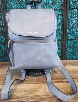 CALVIN KLEIN Garnet Triple Compartment Backpack in Slate Blue Faux Leather SASSY - Image 1 of 4