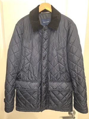 Cole Haan Men's M/M Navy Quilted Jacket Coat w/ Corduroy Collar & Elbow Patches - Image 1 of 4