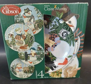 Claire Murray Woodland Friends Snowman Animal 8" Dessert Plates Set of 4 Gibson - Picture 1 of 6