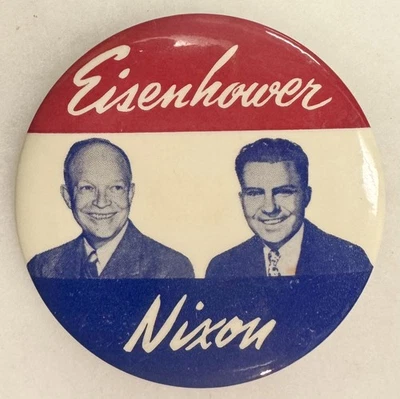 1956 EISENHOWER-NIXON 3 1/2" CELLULOID JUGATE CAMPAIGN BUTTON; UNUSUAL & NR-MINT - Image 1 of 2