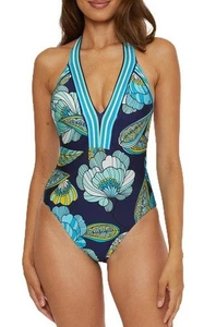 NWT Trina Turk Women's Standard Pirouette Halter Maillot One Piece Blue 12 - Picture 1 of 1