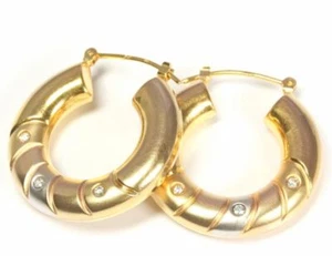 Creolen in 8 kt 8k 333 er Gelb Weiß Gold mit Zirkonia Ohrstecker Ohrringe Hänger - Bild 1 von 1