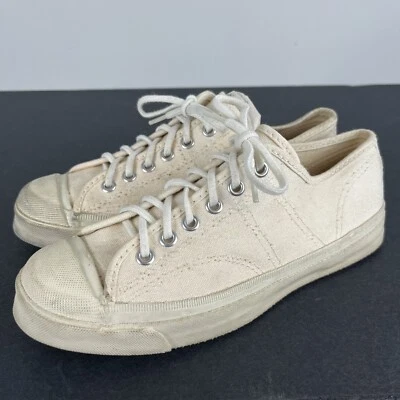 RARE VTG 60s Converse 6.5 off white ivory canvas low top sneakers shoes USA made - Image 1 of 4