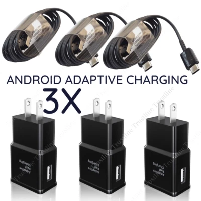 3Pack Adaptive Fast Charger Plug USB Type C Data Cable for Samsung Galaxy S10 S9 - Image 1 of 4
