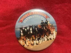 BUDWEISER WORLD FAMOUS CLYDESDALE HORSES Vintage METAL BUTTON - Picture 1 of 2