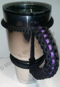 Paracord Griff für 40oz, 30oz, 20oz Becher Yeti, Ozark Thin Purple Line Schwarz - Bild 1 von 5