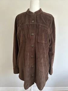 Lands End Long Sleeve Button Up Sport Corduroy Brown Shirt Jacket Women’s Large - Picture 1 of 12