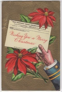 Wishing You a Merry Christmas Western Union Telegraph Delivery Vintage Postcard - Picture 1 of 2