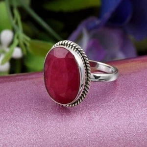Ruby Quartz Gemstone 925 Sterling Silver Ring Christmas Jewelry Ring K-23 - Picture 1 of 4