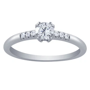 0.30 Ct Round Real Diamond Engagement Wedding Women's Ring 10K White Gold - Picture 1 of 9