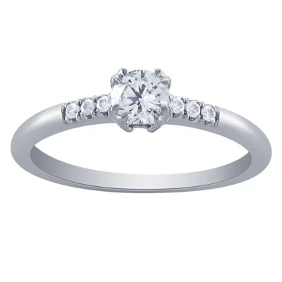 Anillo de compromiso de boda redondo de diamantes reales de 0,30 quilates de oro blanco de 10 quilates para mujer Foto 1 de 4