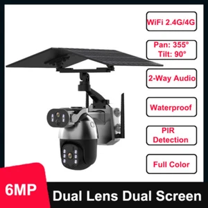6MP Dual Lens Solar Camera 4G/WiFi Dual Screens PTZ Security Cameras 2-Way Audio - Picture 1 of 13