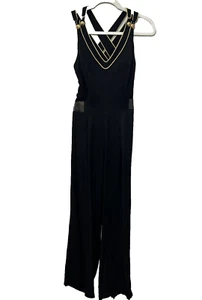 Susan Roselli Vijack VTG 80s Black Gold Button Party Jumpsuit Black Gold 6 - Picture 1 of 8