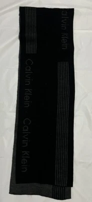 Дизайнерский Calvin Klein логотип черный средний серый вересковый полосатый шарф глушитель - Изображение 1 из 3