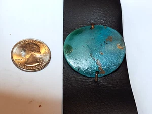 Copper Disc Fused Turquoise Enamel Leather Cuff Bracelet 2.25" W Fashion Punk - Picture 1 of 8