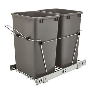 Rev-A-Shelf Double Pull Out Trash Can for Under Kitchen Cabinets 35 Qt 12 Gal