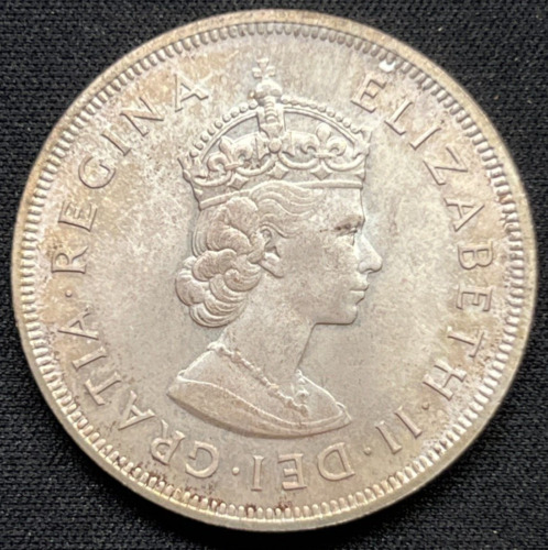 1959 BERMUDA British Colony Elizabeth II LARGE Boats Silver 1 Crown Coin