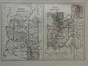1897 Arizona & Utah Original Antique Map by A & C Black - Picture 1 of 3