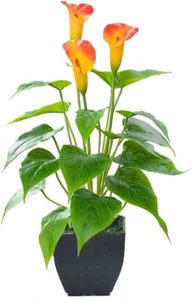 Artificial Flower Plants Calla Lily Faux Small Potted Orange Fake - Picture 1 of 8