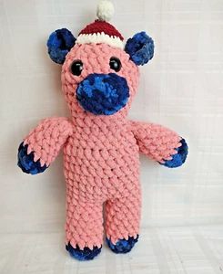 Handmade Crochet Cute Pink Teddy Bear With Hat - Picture 1 of 11