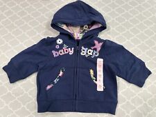 Baby Gap NWT Blue Galaxy FLORAL LOGO EMBROIDERED COTTON HOODED JACKET 0-3 6-12 M