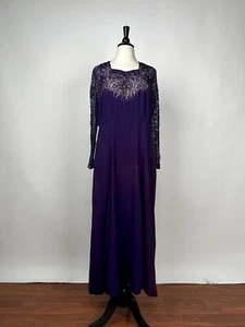 Antique 1930s-40s Purple Silk Bias Cut Dress Lace Bodice with Beading AS IS - Picture 1 of 10