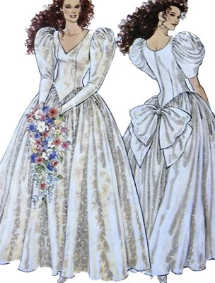 1980s Leg Of Mutton Puff Sleeve Princess Wedding Dress Sewing Pattern Style 1679 - Image 1 of 3