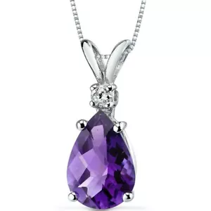 "Colgante de amatista y diamante en forma de pera de 1,50 quilates en oro blanco de 14 quilates, 18" - Imagen 1 de 6