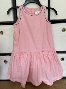 Hanna Andersson 130 Girls 8 Pink Sleeveless Sun Dress Pockets Blue Embroidered - Picture 1 of 8
