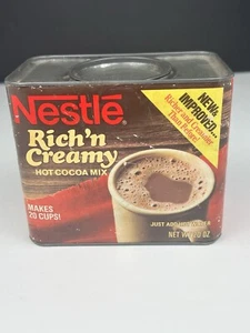 Vintage Nestle Hot Cocoa Mix Tin Metal Rich'n Creamy Hot Warm Up Suit Graphics - Picture 1 of 18