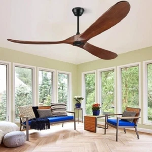 60" Ceiling Fan w/ Remote Reversible 3 Solid Wood Blades In Dark Walnut - NIOB - Picture 1 of 8