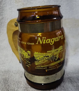 Vintage Niagara Falls Souvenir Brown Glass Barrel Mug - Picture 1 of 4